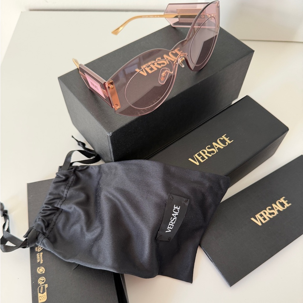 VERSACE DAMIER PLAQUE 2276 Pink Rimless Sunglass New - Picture 11 of 13